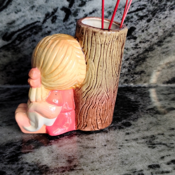 🌵Vintage Bud Vase of girl with cat hand-made - Picture 4 of 7